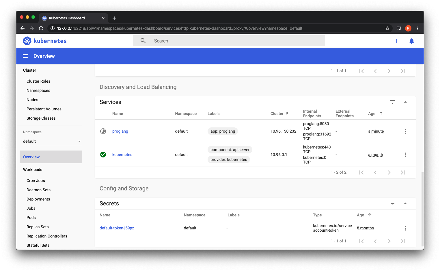 kubectl dashboard